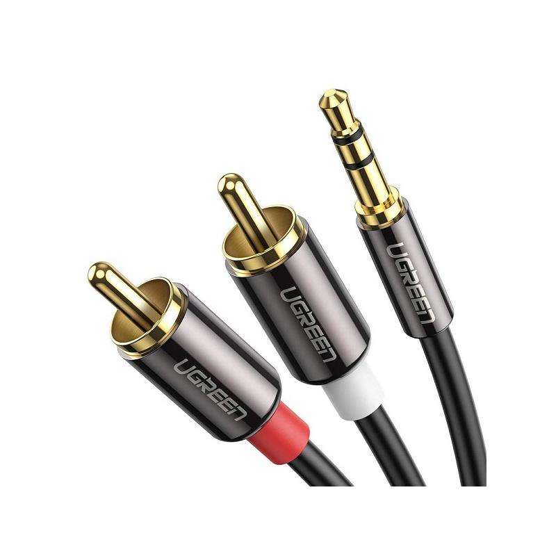 UGreen 10590 3.5mm Male to 2RCA Male Audio 3m Cable with Metal Shielding, Gold-Plated Connectors ...