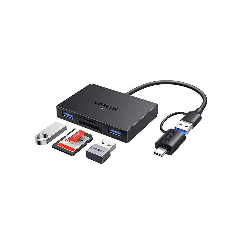 Ugreen 45167 Usb-C Male 4-In-1 Card Reader With 2X Usb-A 3.0 Ports + 1X Sd Tf Card Slot And Otg C...