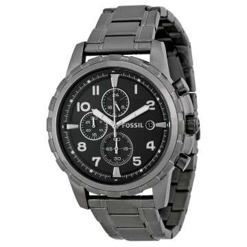 Fossil Dean Chronograph Black Dial Smoke Grey Ion-plated Men's Watch
