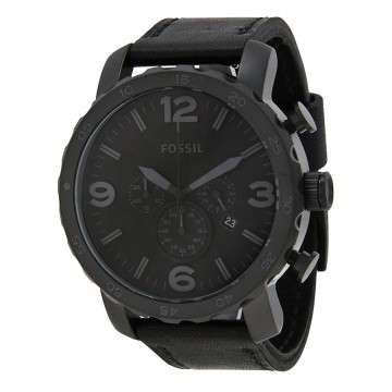 Fossil Nate Chronograph Black Dial Black Ion-plated Men's Watch