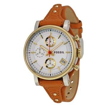 Fossil Original Boyfriend Chronograph White Dial Tan Leather Ladies Watch