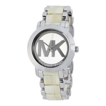 Michael Kors Silver Dial Steel and Beige Acrylic Ladies Watch