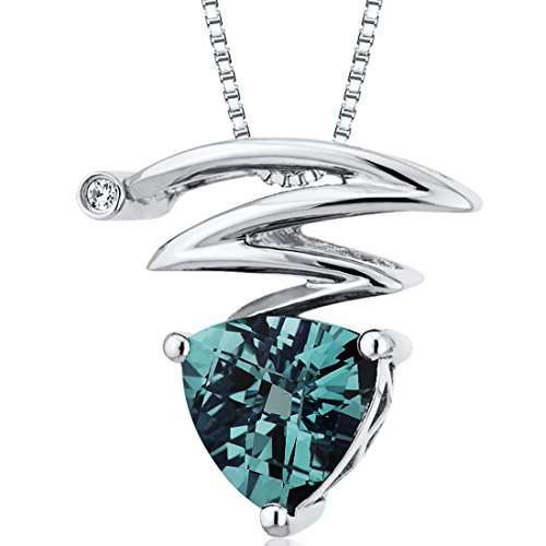 Simulated Alexandrite Pendant Necklace Sterling Silver Trillion Checkerboard Cut