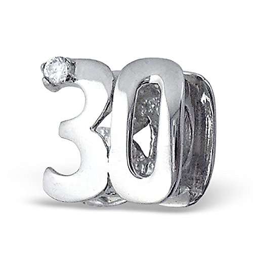 Number 30 Thirty 30th Birthday Charm Bead Sterling Silver Compatible with Pandora Chamilia Troll Cha
