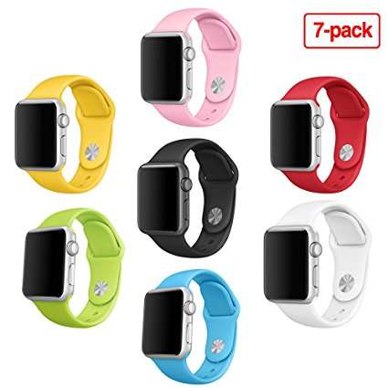 Otmake Apple Watch Band Series 1 Series 2, 7Pack Soft Silicone Sport Style Replacement iWatch Strap