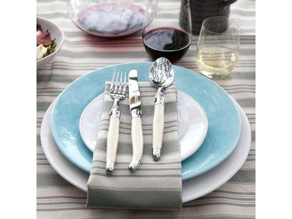 Balducci Earth Stone Ticking Stripe Tablecloth, 8 Seater - TS180270DE - Dark Duck Egg