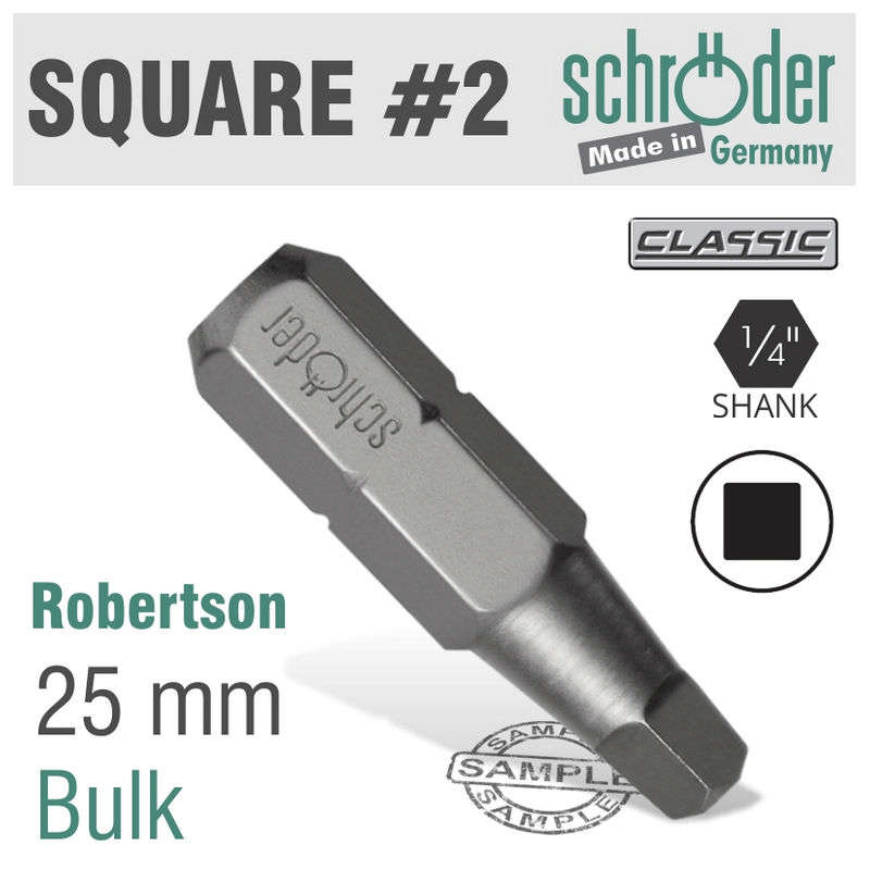Schroder Square Recess No.2 Insert Bit