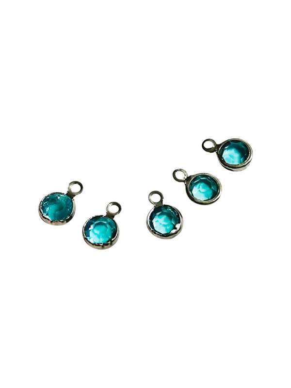 5 pcs Light blue Rhinestone in Stainless Steel Charm, 11mm