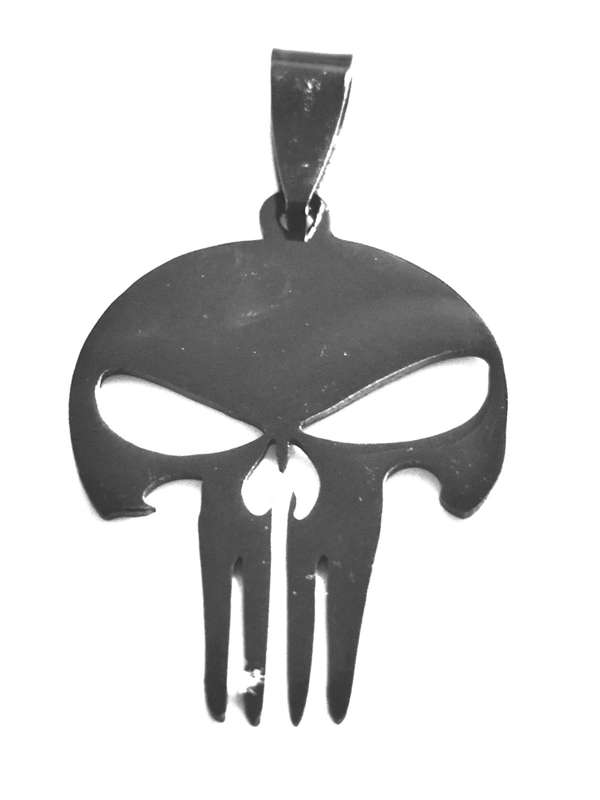 Black Pendant in stainless steel, The Punisher Symbol, 30 mm excl bail