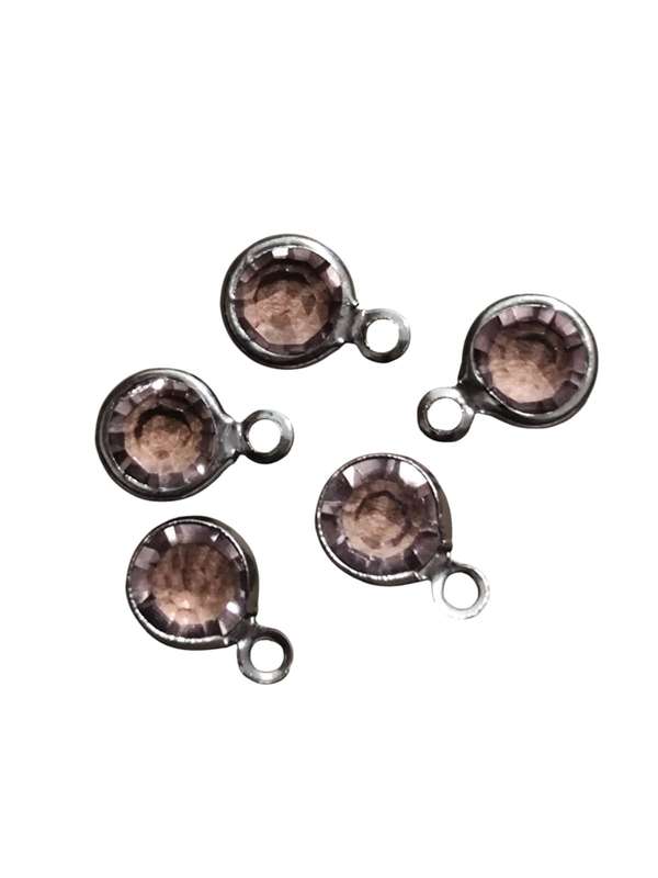 5 pcs Lilac Rhinestone in Stainless Steel Charm, 11mm