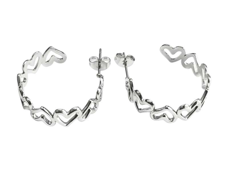 Stainless Steel Hearts Hoop Earring, 24mm