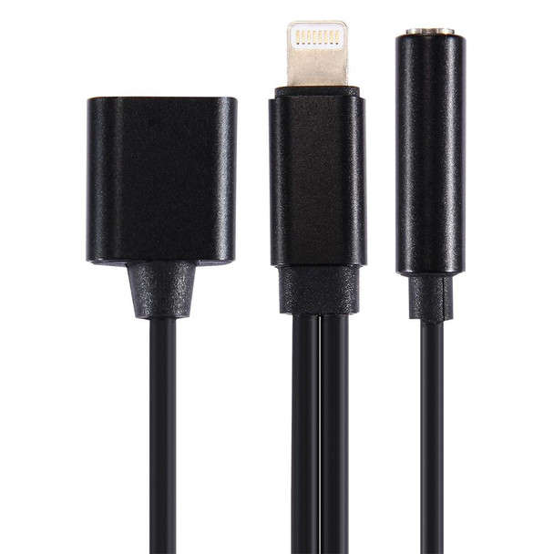 10 cm 8 Pin Female & 3.5mm Audio Female to 8 Pin Male Charger Adapter Cable - Black