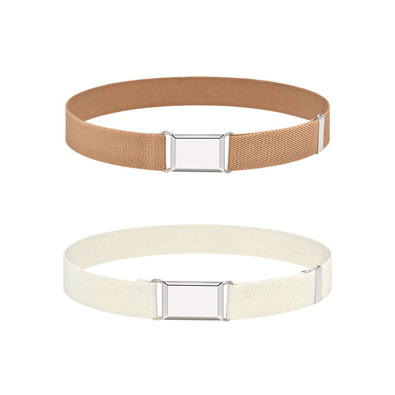 Kids Elastic Adjustable Belts Flat Buckle Stretchy Belt - 2 Piece - White