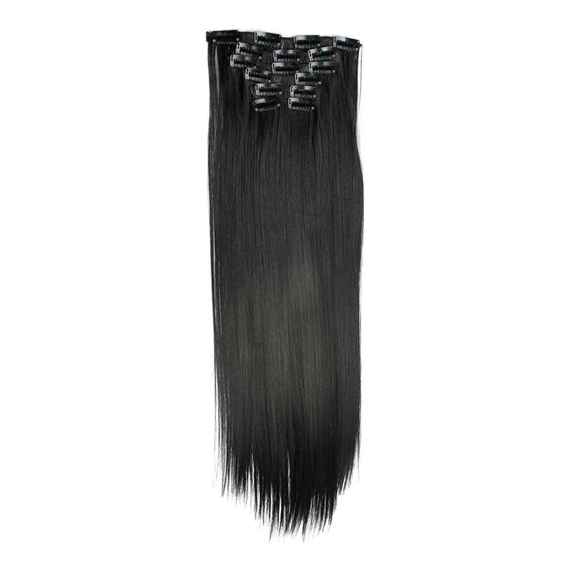 6 Piece 16 Clips 23inch Straight Wig Hair Extensions For Women - 1B#