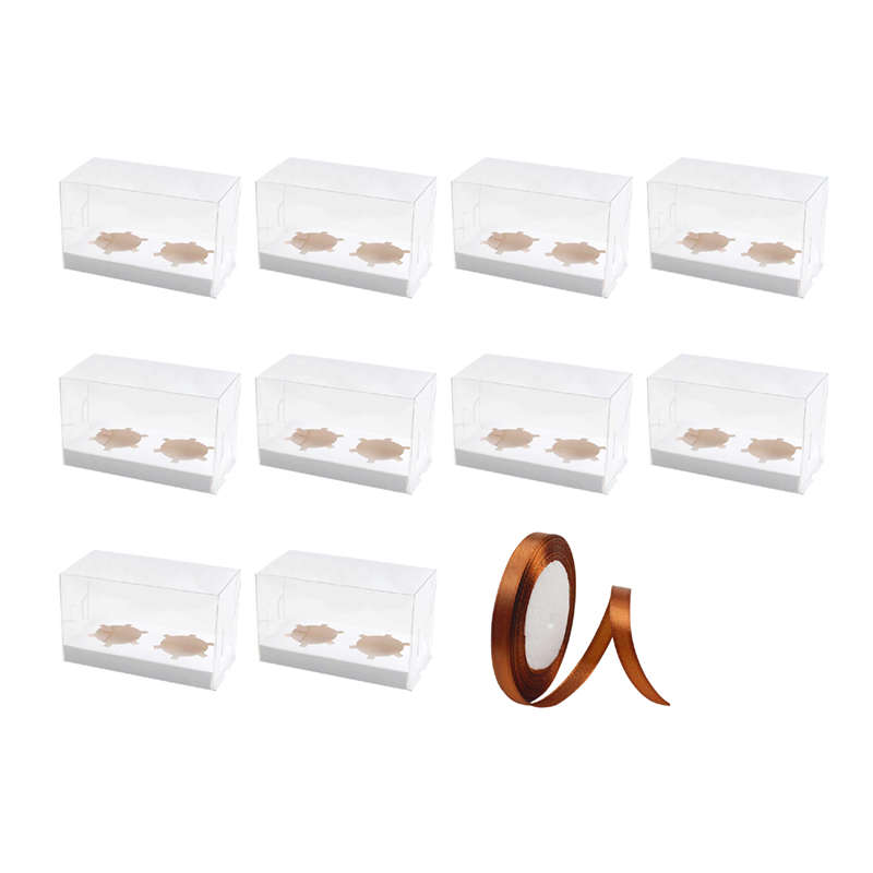 Transparent Cupcake Boxes Cupcake Containers Carrier Holders and Ribbon - 2 Count
