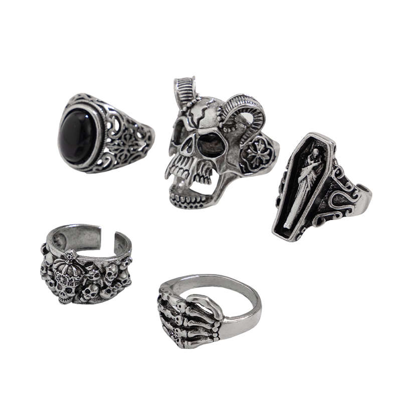Gothic Punk Rings Vintage Silver Open Ring Bulky Hippie Rings