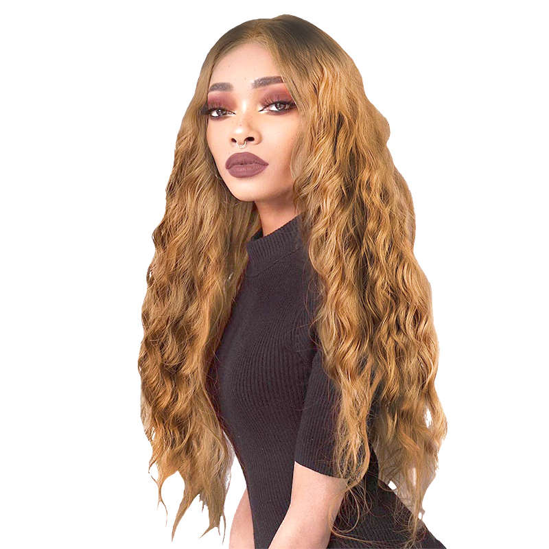 24" Ash Blonde Curly Synthetic Wig Mixed Blonde Small Curly Wig - Brown