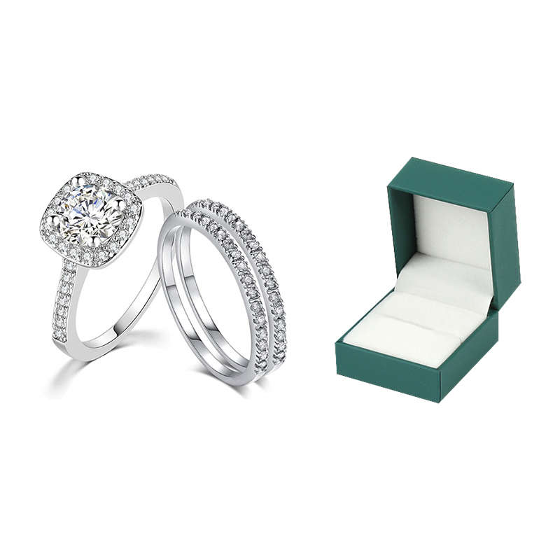 Jacaranda Three-in-One Wedding Engagement Bridal Halo Ring Set - Rose Gold - Size10 - L 1/2