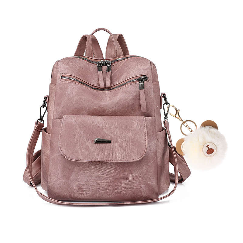 Travel Backpack PU Leather Backpack Purse For Women - Pink