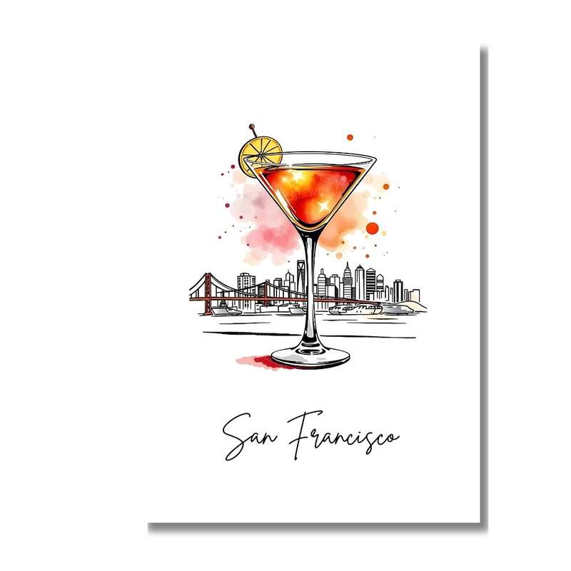 Unframed San Francisco Martini Wall Art Canvas Print - A3