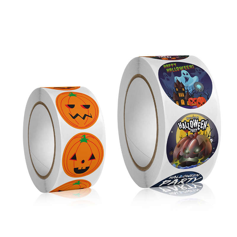 DHAO 1000 PCS Halloween Stickers 16 Design Happy Halloween Roll Stickers - Brown