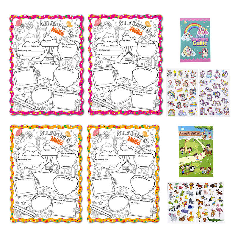 All About Me Student Fill-in Posters With Reusable Stickers For Kids - Orange