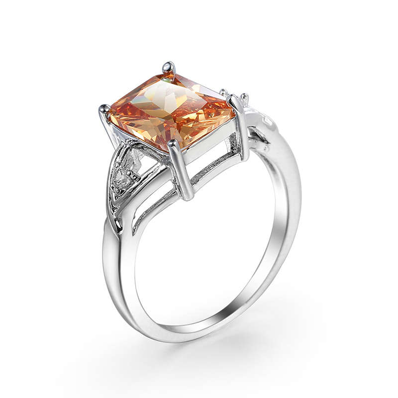 DHAO-Elegant Square Drill Zircon Wedding Ring Vintage Womens Jewelry - Gold 9