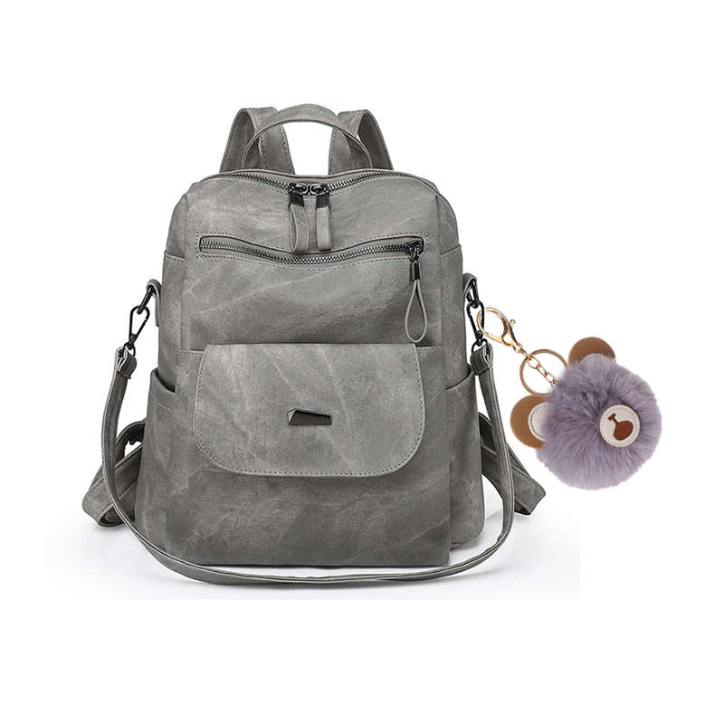 Travel Backpack PU Leather Backpack Purse For Women - Grey
