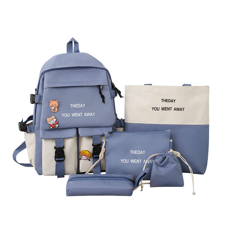 5-Piece Aesthetic School Bags Cute Backpack Set - Blue
