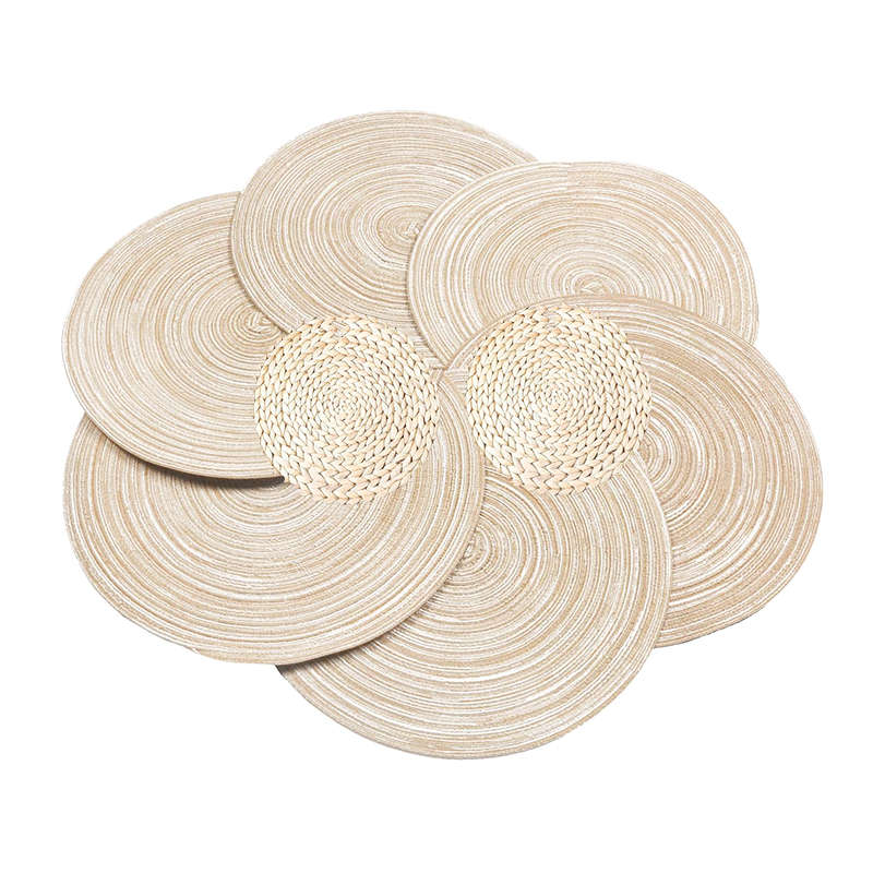 DHAO 6 Piece Set Round Table Mats Woven Braided Placemats - White