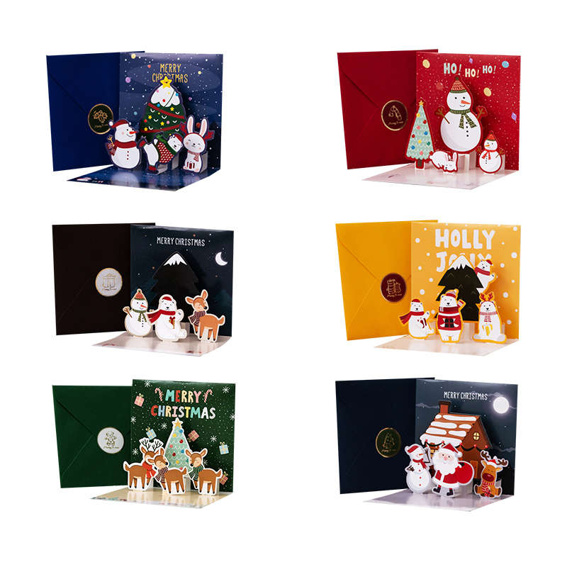 6 Pack Assorted 3D Small Christmas Greeting Cards Bulk With Envelopes No.1