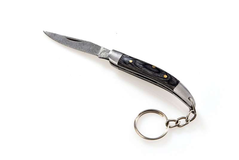 Damascus Knife Keyring - Black