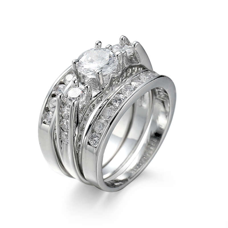 3 Piece Multi Row Bridal Cubic Zirconia Ring Set - 8