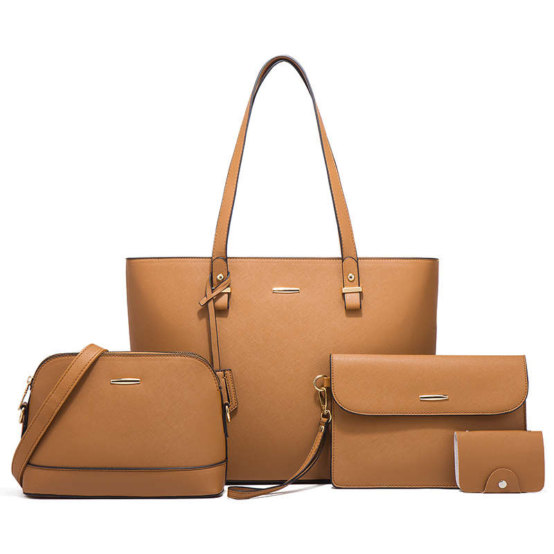 4 Piece Set Women Fashion Handbags Tote Bag Shoulder Bag - Brown