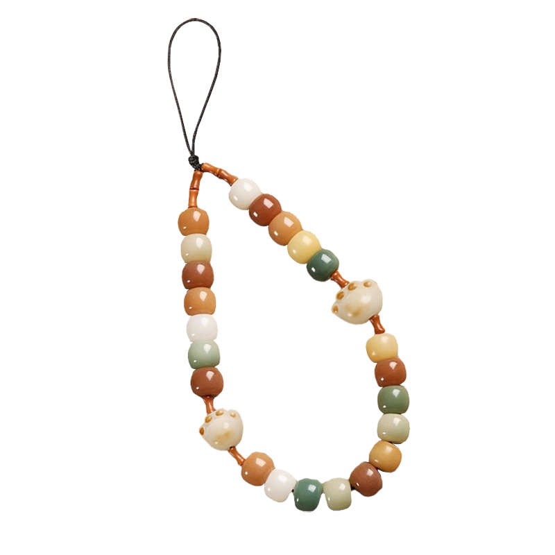Phone Charm with Beaded Marble Phone Chain Strap Hands-Free Wrist Strap - Brown