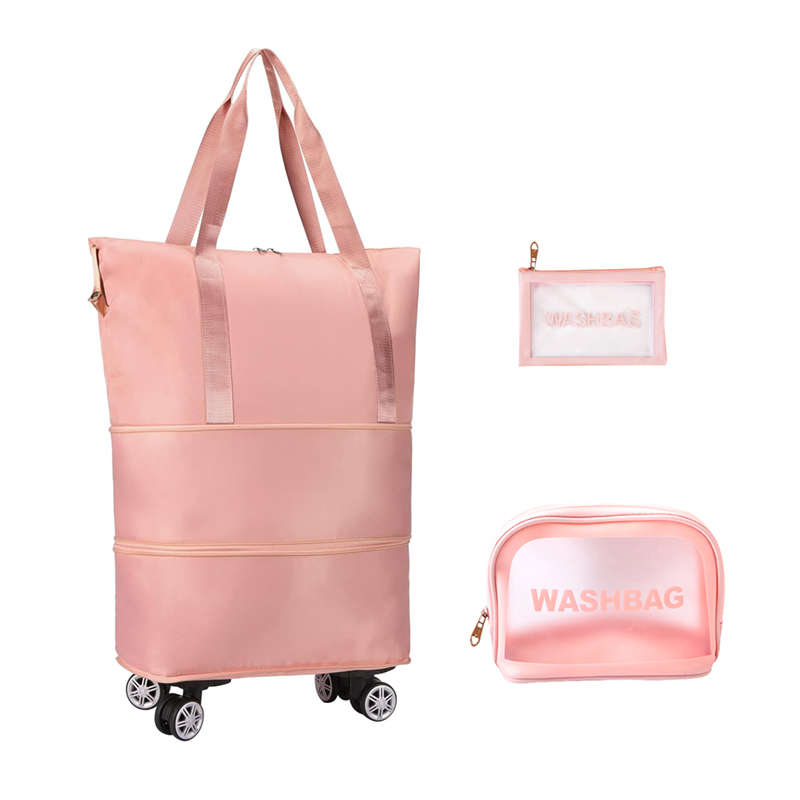 Webuy Expandable Foldable Travel Duffel Bag with Removable Wheels - Pink