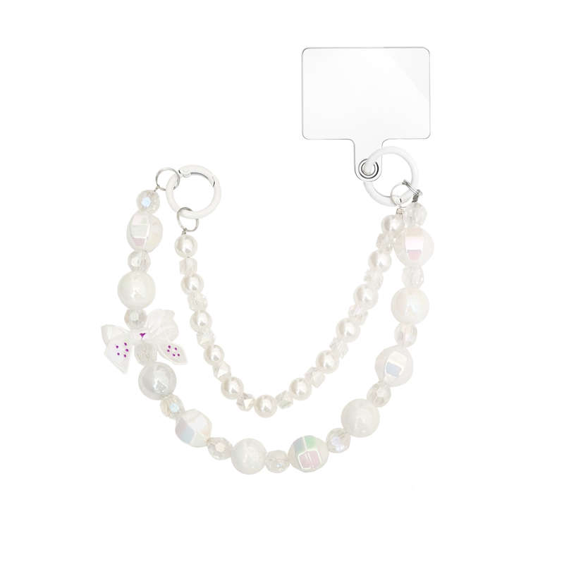 Cute Phone Charms Strap Pearl Beaded Phone Lanyard Jewelry - White