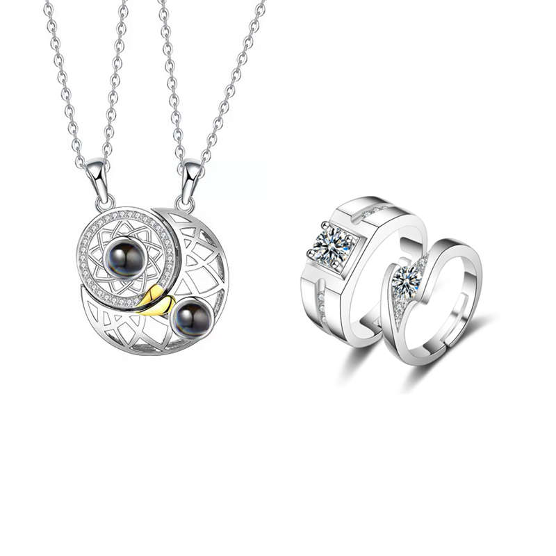 Sun MoonLovers Couples Friends Matching Necklaces Ring Set