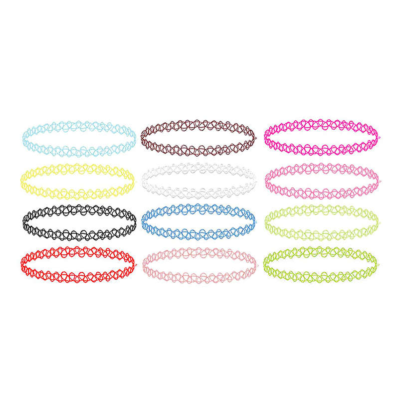 Choker Necklace Set Stretch Tattoo Elastic Jewelry for Women Girl - 12 Pieces