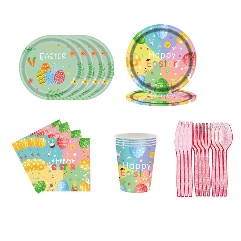 Jacaranda Happy Easter Bright Egg Oval Paper Plates Disposable Plates