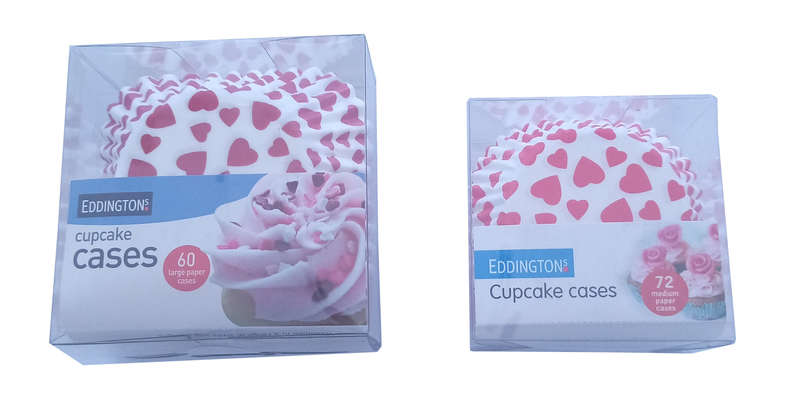 Eddingtons Cupcake Case - 2 Sizes -72xM-60xL - Red Hearts
