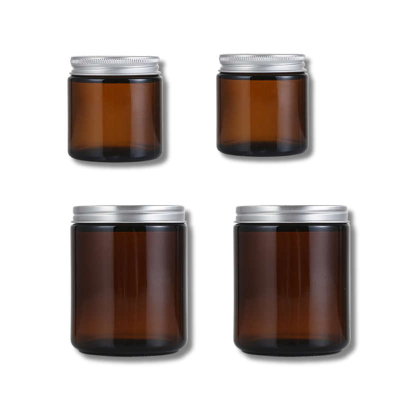 Amber Glass Candle Jars with Silver Lids  Set of 4 (2 x 200ml & 2 x 100ml)