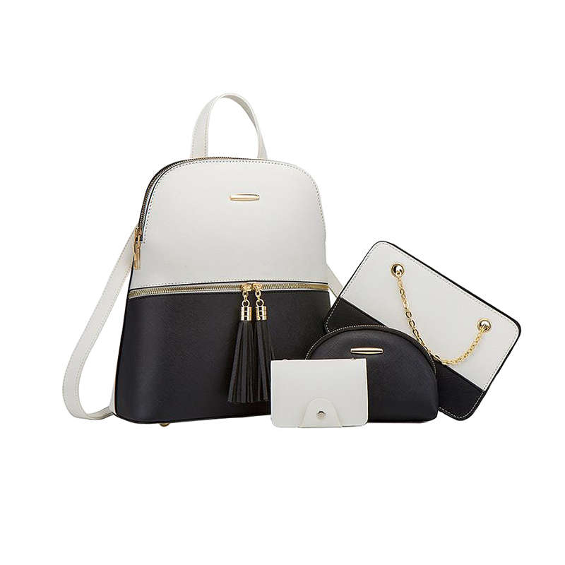 Ladies Handbag Set 4Pieces Large Capacity Fashion Elegant Shoulder Bag - Black/White