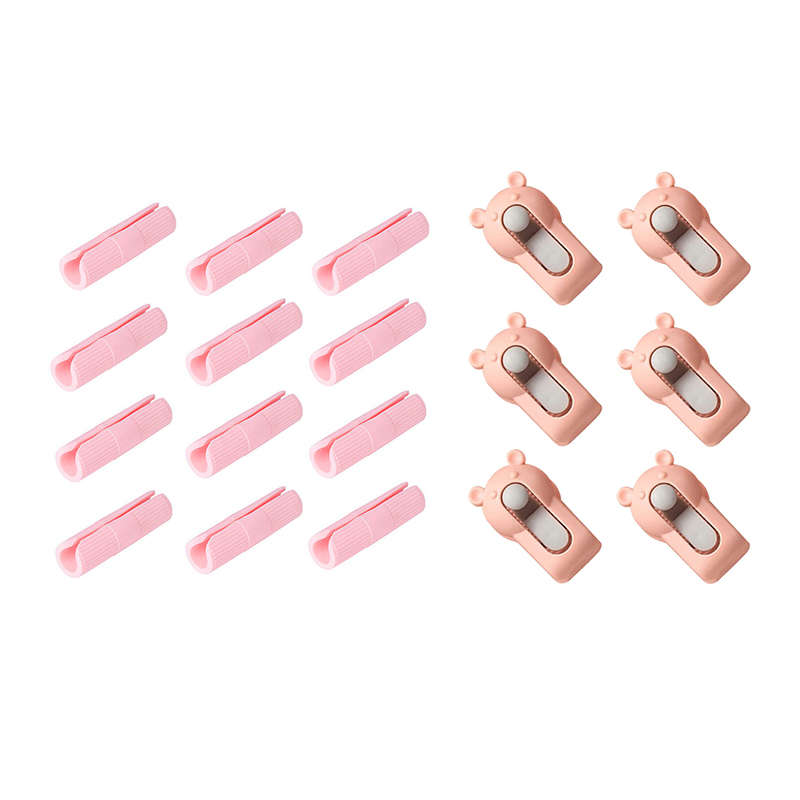DHAO-6-Piece Duvet Clips With 12-Piece Bed Sheet Grippers - Pink