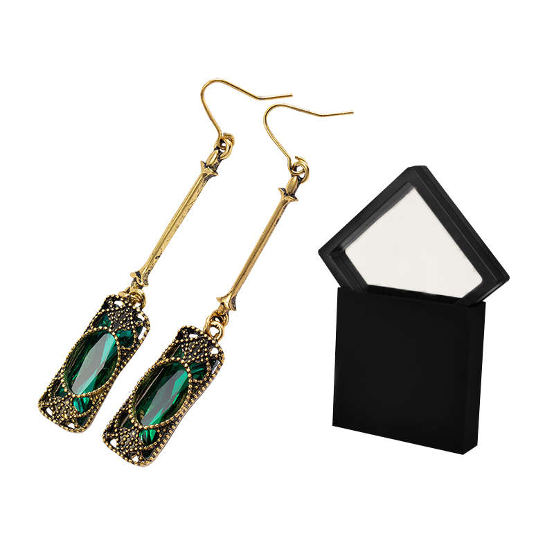 Jacaranda Vintage Green Rhinestone Long Drop Earrings With Box