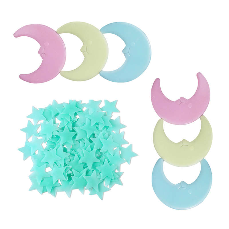 106pcs 3D Moon-Stars Glow In Dark Stickers Luminous Plastic Wall Sticker