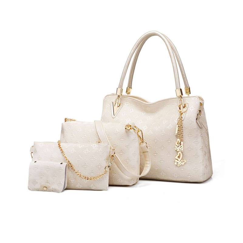 4 Pieces Purses And Handbags For Women Shoulder Tote Bag Set - White