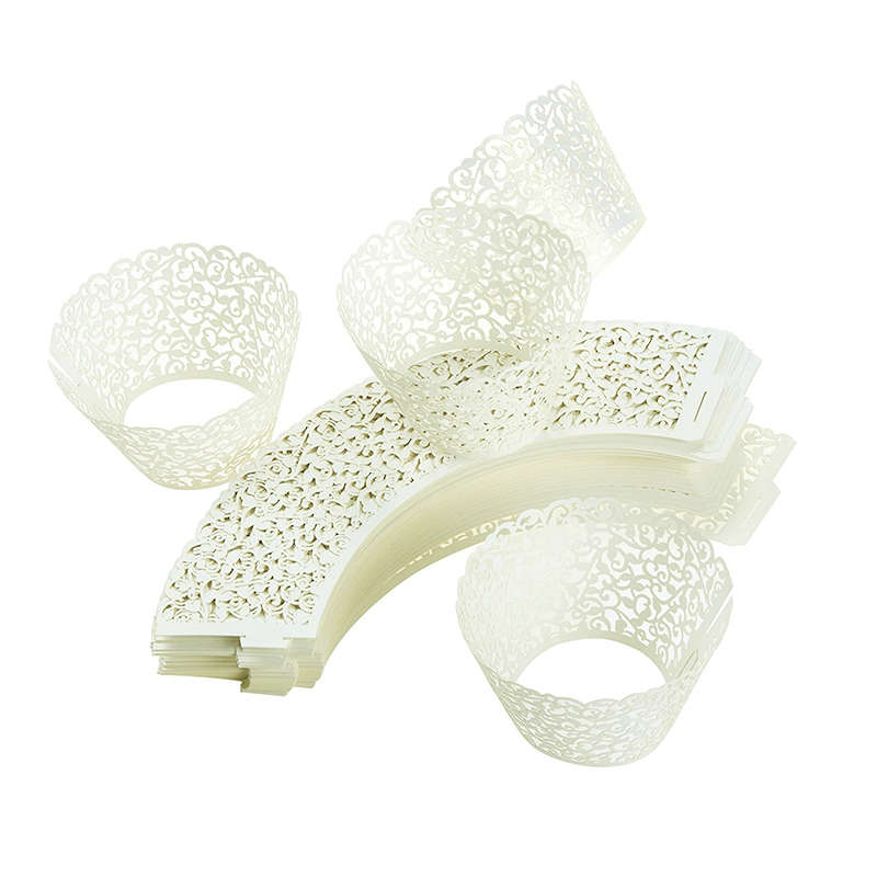 DHAO 50 Pieces Cupcake Wrappers Lace Cupcake Liners - Beige