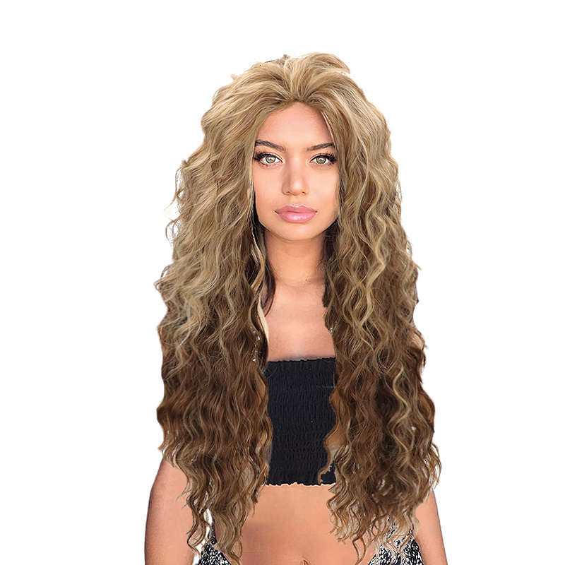 24" Ash Blonde Curly Synthetic Wig Mixed Blonde Small Curly Wig - Brown Mixed Dark Brown