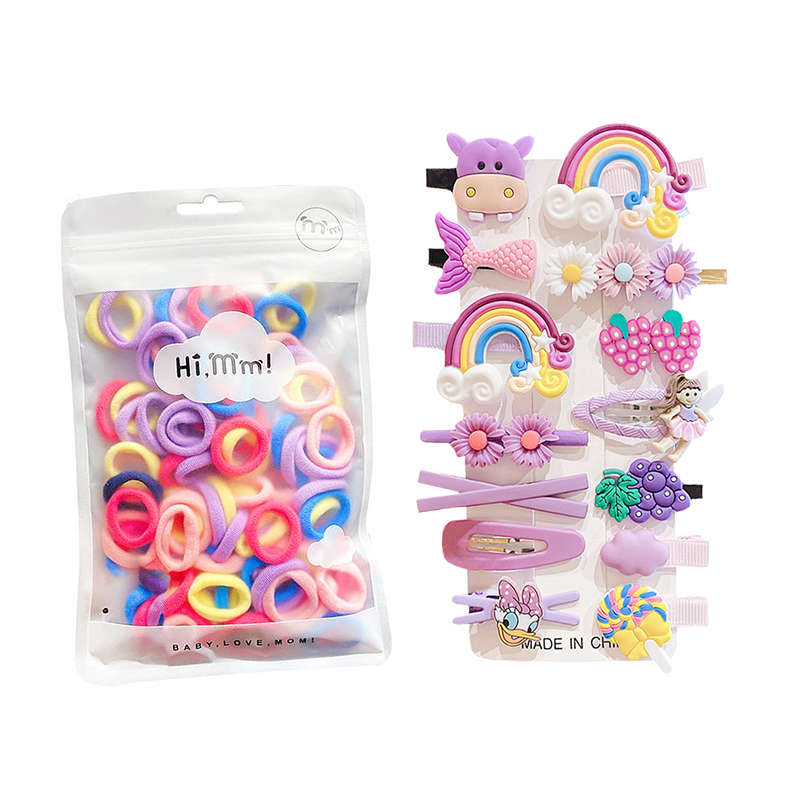 Cute Hair Colorful Clips With Elastic Hair Bands For Baby Girls - Purple